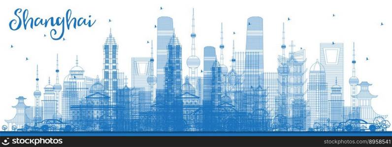 Outline Shanghai Skyline with Blue Buildings. Vector Illustration. Business Travel and Tourism Concept with Modern Architecture. Shanghai Cityscape with Landmarks.