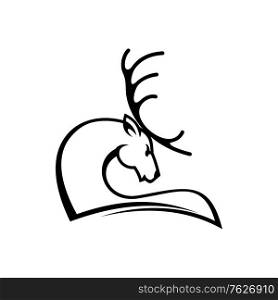 Outline silhouette of elk head isolated moose or deer profile. Vector black reindeer with antlers. Deer profile isolated hunting club logo