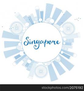 Outline Singapore skyline with blue landmarks and copy space. Vector illustration. Business travel and tourism concept with place for text. Image for presentation, banner, placard and web site.