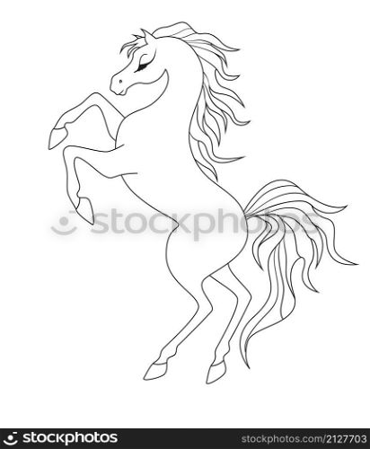 Outline sketch horse silhouette for coloring book page isolated icon. Vector illustration.