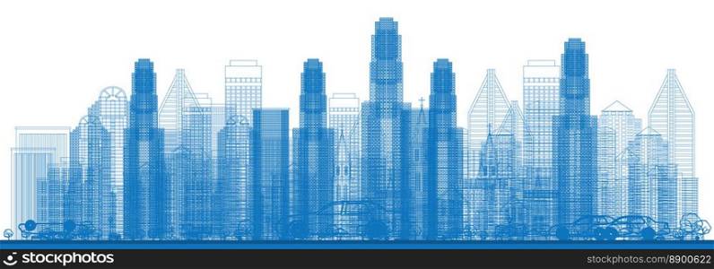 Outline Skyline with City Skyscrapers. Vector illustration.