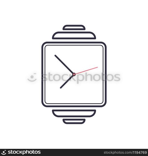 Outline smart watch icon with hour minute and second arrows. Electronic clock screen modern hand gadget device. Vector time symbol