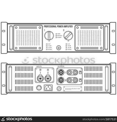 outline speaker amplifier device vector. vector outline monochrome stereo speaker amplifier front back panels