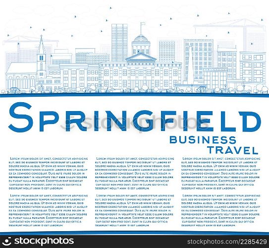 Outline Springfield Skyline with Blue Buildings and Copy Space. Vector Illustration. Business Travel and Tourism Concept with. Image for Presentation Banner Placard and Web Site.
