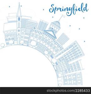 Outline Springfield Skyline with Blue Buildings and Copy Space. Vector Illustration. Business Travel and Tourism Concept. Image for Presentation Banner Placard and Web Site.