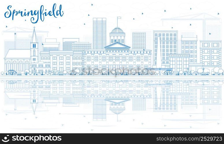 Outline Springfield Skyline with Blue Buildings and Reflections. Vector Illustration. Business Travel and Tourism Concept. Image for Presentation Banner Placard and Web Site.