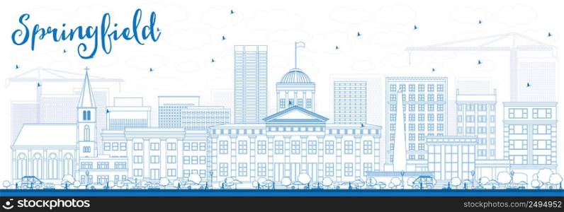 Outline Springfield Skyline with Blue Buildings. Vector Illustration. Business Travel and Tourism Concept with Modern Buildings. Image for Presentation Banner Placard and Web Site.