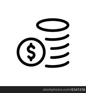 Outline stack of coins and dollar sign. Cash logo icon isolated on white background. Line money symbol for web site design. Finance business investment.. Outline stack of coins and dollar sign. Cash logo icon isolated on white background. Line money symbol for web site design. Finance business investment