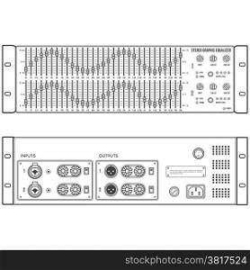 outline stereo graphic professional equalizer device. vector outline monochrome speaker stereo graphic equalizer front back panels