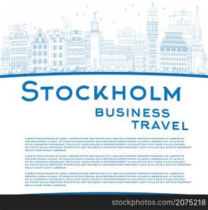 Outline Stockholm Skyline with Blue Buildings and copy space. Business travel concept. Vector Illustration