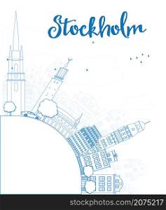 Outline Stockholm Skyline with Blue Buildings and copy space. Vector Illustration