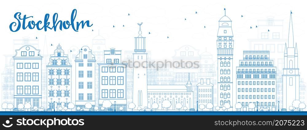 Outline Stockholm Skyline with Blue Buildings. Vector Illustration