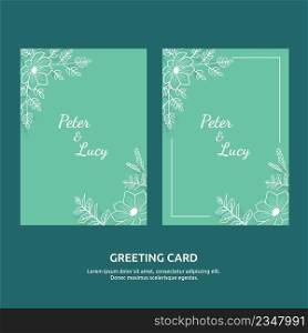 Outline Style Design Flower Leaf Wedding Frame Greeting Invitation Card