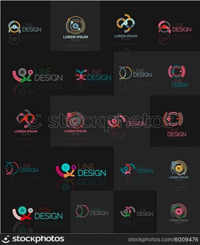Outline swirl and circle minimal abstract geometric logo set. Linear business icons made of line segments, elements. Vector illustration of loop, inifnity concepts