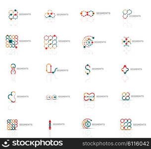 Outline swirl and circle minimal abstract geometric logo set. Linear business icons made of line segments, elements. Vector illustration of loop, inifnity concepts