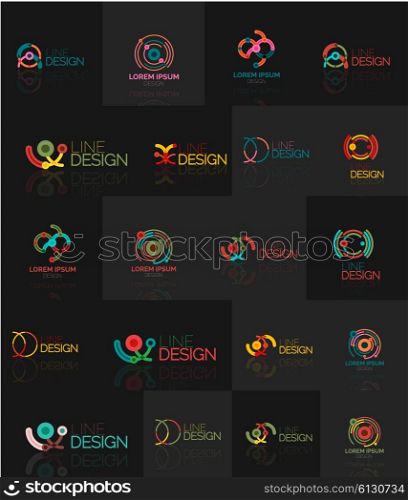 Outline swirl and circle minimal abstract geometric logo set. Linear business icons made of line segments, elements. Vector illustration of loop, inifnity concepts