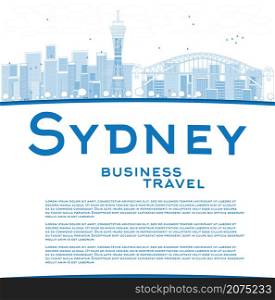 Outline Sydney City skyline with blue skyscrapers and copy space. Business travel concept. Vector illustration