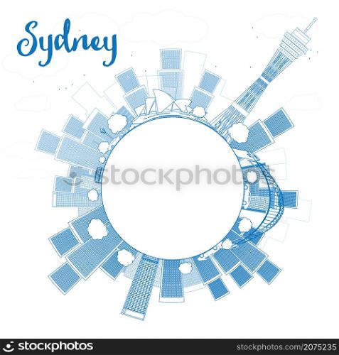 Outline Sydney City skyline with skyscrapers and copy space. Vector illustration