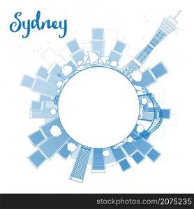 Outline Sydney City skyline with skyscrapers and copy space. Vector illustration