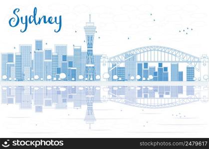 Outline Sydney City skyline with skyscrapers and reflections. Vector illustration. Business travel and tourism concept with place for text. Image for presentation, banner, placard and web site.