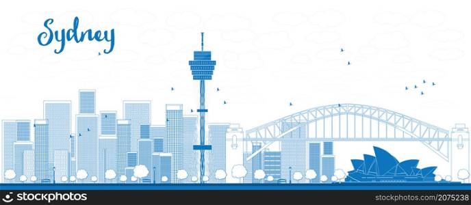 Outline Sydney City skyline with skyscrapers. Vector illustration