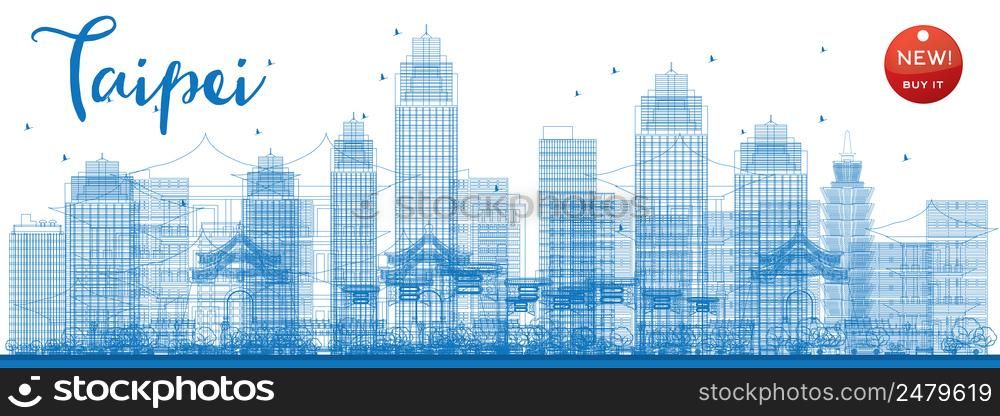 Outline Taipei skyline with blue landmarks. Vector illustration. Business travel and tourism concept with modern buildings. Image for presentation, banner, placard and web site.