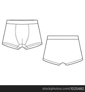 Outline technical sketch boxer shorts underwear on white background. Vector illustration of men underpants.. Technical sketch boxer shorts underwear on white background.