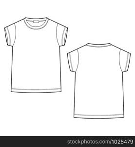 Outline technical sketch children&rsquo;s t shirt on white background. Kids t-shirt design template. Front and back vector illustration.. Outline technical sketch children&rsquo;s t shirt on white background. Kids t-shirt design template.