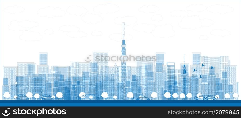 Outline Tokyo skyline with skyscrapers Vector illustration