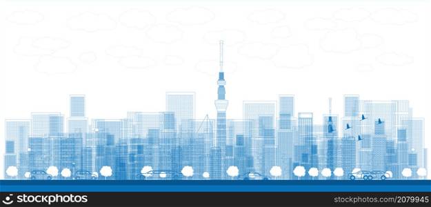 Outline Tokyo skyline with skyscrapers Vector illustration