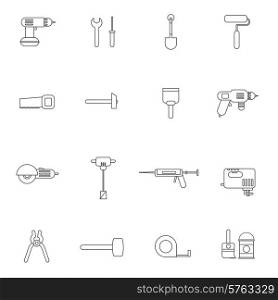 Outline tools for repair and home improvement in bw color vector illustration