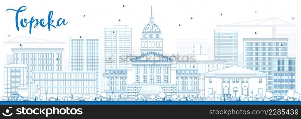 Outline Topeka Skyline with Blue Buildings. Vector Illustration. Business Travel and Tourism Concept with Modern Architecture. Image for Presentation Banner Placard and Web Site.