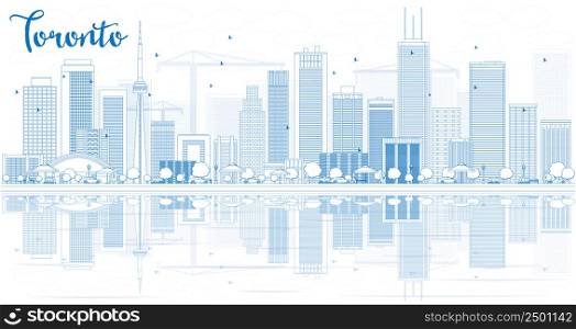 Outline Toronto skyline with blue buildings and reflections. Vector illustration. Business travel and tourism concept with place for text. Image for presentation, banner, placard and web site.