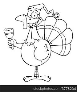 Outline Turkey Cartoon Character Ringing A Bell