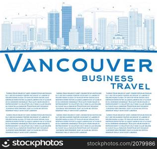 Outline Vancouver skyline with blue buildings and copy space. Vector illustration. Business travel and tourism concept with place for text. Image for presentation, banner, placard and web site.