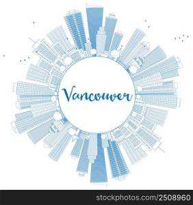 Outline Vancouver skyline with blue buildings and copy space. Vector illustration. Business travel and tourism concept with place for text. Image for presentation, banner, placard and web site.
