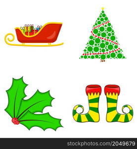 Outline vector illustration isolated on white. Christmas symbols collection. Big set of xmas icons. Seasonal cartoon illustrations isolated on white. Holiday ornament and decorations. gift,sleigh,. Christmas symbols collection. Big set of xmas icons. Seasonal cartoon illustrations isolated on white. Holiday ornament and decorations. gift,sleigh,