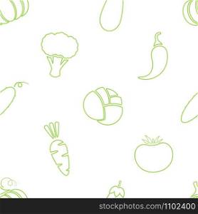 Outline vegetable seamless pattern vector flat illustration. Natural food pattern design with line vegetable seamless texture in green and white colors for organic fabric print or wallpaper template.. Outline vegetable seamless pattern vector design