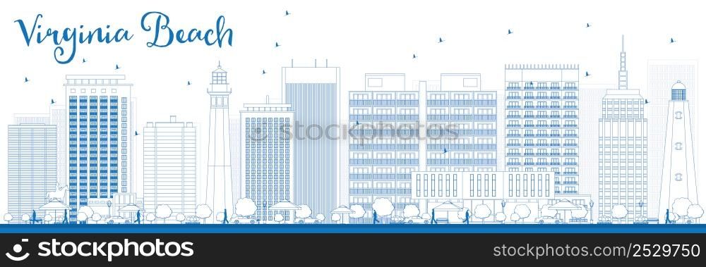 Outline Virginia Beach (Virginia) Skyline with Blue Buildings. Vector Illustration. Business Travel and Tourism Concept with Modern Buildings. Image for Presentation, Banner, Placard and Web Site