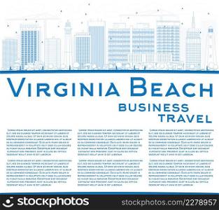 Outline Virginia Beach  Virginia  Skyline with Blue Buildings. Vector Illustration. Business Travel and Tourism Concept. Image for Presentation, Banner, Placard and Web Site.