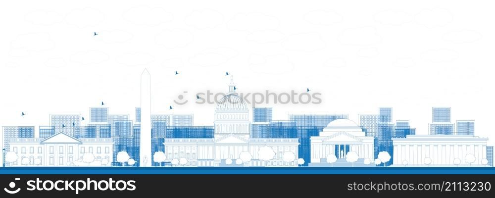 Outline Washington DC city skyline. Vector illustration in blue color