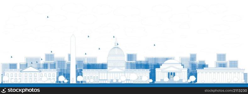 Outline Washington DC city skyline. Vector illustration in blue color