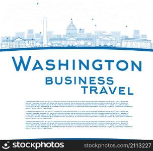 Outline Washington DC city skyline with copy space. Business travel concept. Vector illustration with cloud and sky