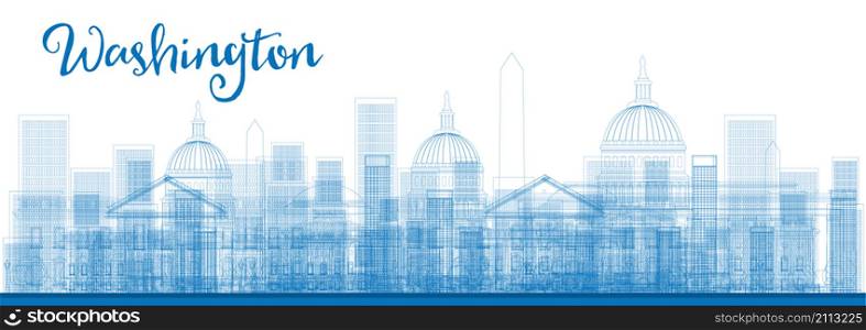 Outline Washington DC City Skyscrapers in blue color. Vector illustration. Business and tourism concept with skyscrapers. Image for presentation, banner, placard or web site