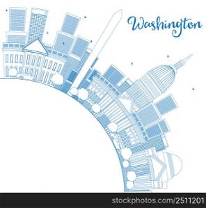 Outline Washington DC Skyline with Copy Space and Blue Buildings. Business travel and tourism concept with place for text. Image for presentation, banner, placard and web site Vector illustration.