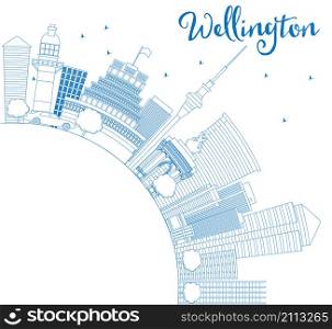Outline Wellington skyline with blue buildings and copy space. Vector illustration. Business travel and tourism concept with place for text. Image for presentation, banner, placard and web site.