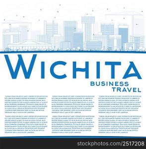 Outline Wichita Skyline with Blue Buildings and Copy Space. Vector Illustration. Business Travel and Tourism Concept with Modern Architecture. Image for Presentation Banner Placard and Web Site.