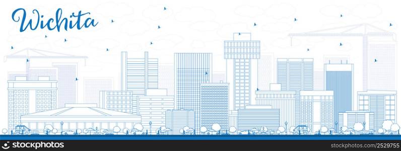 Outline Wichita Skyline with Blue Buildings. Vector Illustration. Business Travel and Tourism Concept with Modern Architecture. Image for Presentation Banner Placard and Web Site.