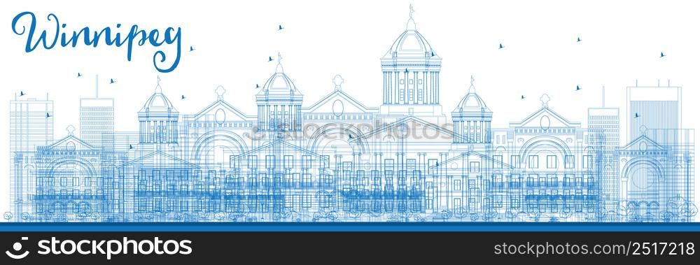 Outline Winnipeg Skyline with Blue Buildings. Vector Illustration. Business Travel and Tourism Concept with Modern Buildings. Image for Presentation Banner Placard and Web Site.