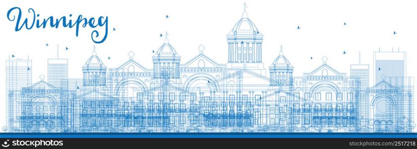 Outline Winnipeg Skyline with Blue Buildings. Vector Illustration. Business Travel and Tourism Concept with Modern Buildings. Image for Presentation Banner Placard and Web Site.